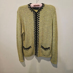 Women's South Cotton Hand Loomed Cardigan Jacket Size M/L Green/Black